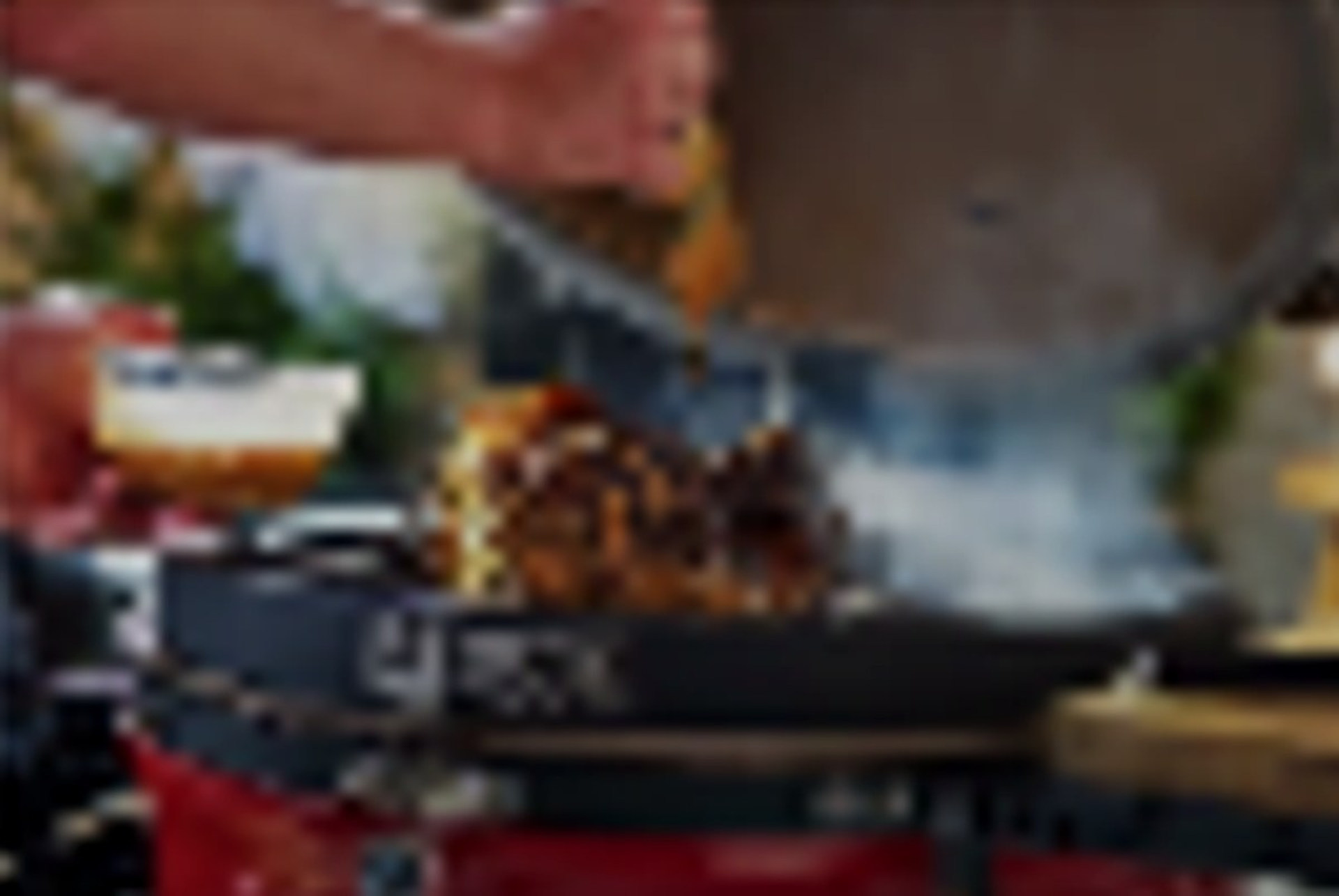 Full-scale offset smoker in a real outdoor setting