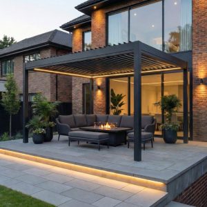 PergoSTET Pro Frame Only 3m x 4m Rectangular Pergola with LED Lighting in Grey
