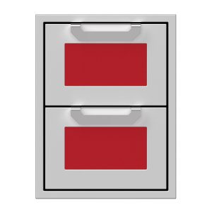 Hestan 16-Inch Double Drawers w/ Recessed Marquise Accented Panels in Red - AGDR16-RD