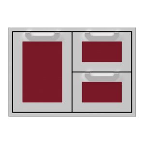 Hestan 30-Inch Double Drawer and Storage Door Combination w/ Recessed Marquise Accent Panel in Burgundy - AGSDR30-BG