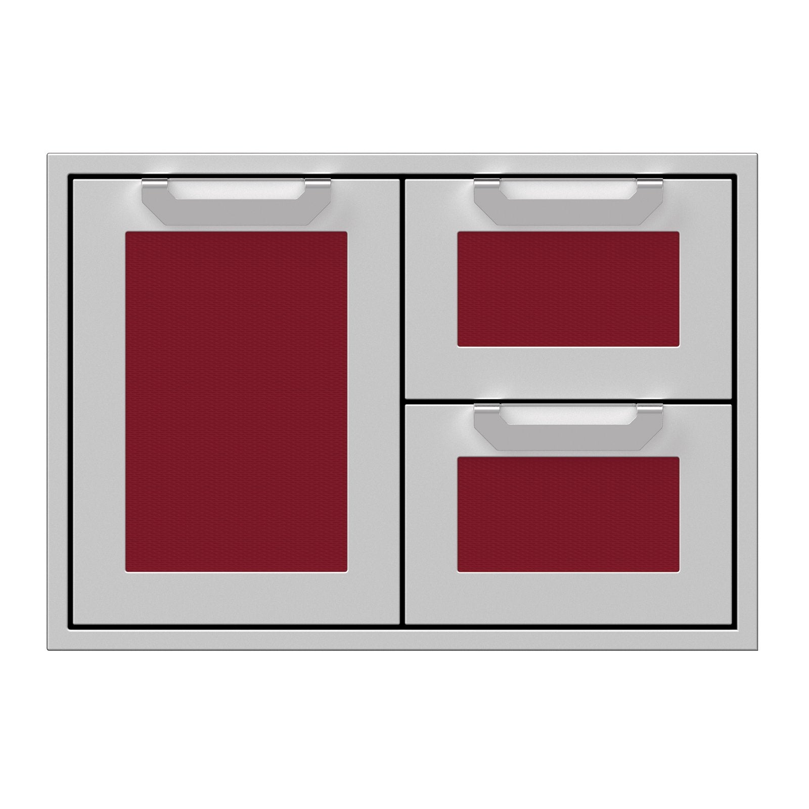 Hestan 30-Inch Double Drawer and Storage Door Combination w/ Recessed Marquise Accent Panel in Burgundy - AGSDR30-BG