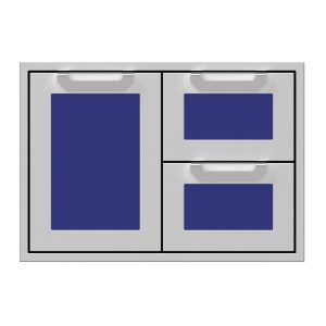 Hestan 30-Inch Double Drawer and Storage Door Combination w/ Recessed Marquise Accent Panel in Blue - AGSDR30-BU