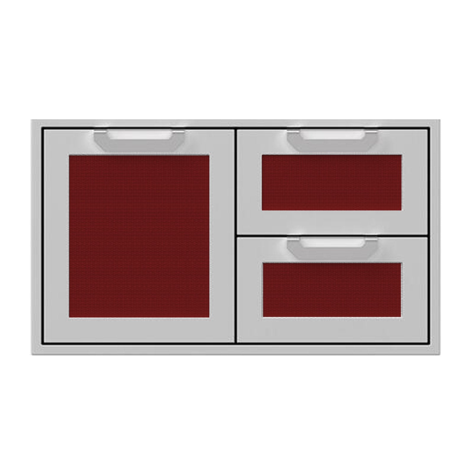 Hestan 36-Inch Double Drawer and Storage Door Combination w/ Recessed Marquise Accent Panel in Burgundy - AGSDR36-BG