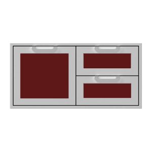Hestan 42-Inch Double Drawer and Storage Door Combination w/ Recessed Marquise Accent Panel in Burgundy - AGSDR42-BG