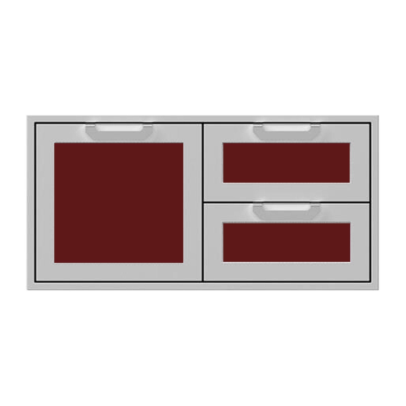 Hestan 42-Inch Double Drawer and Storage Door Combination w/ Recessed Marquise Accent Panel in Burgundy - AGSDR42-BG