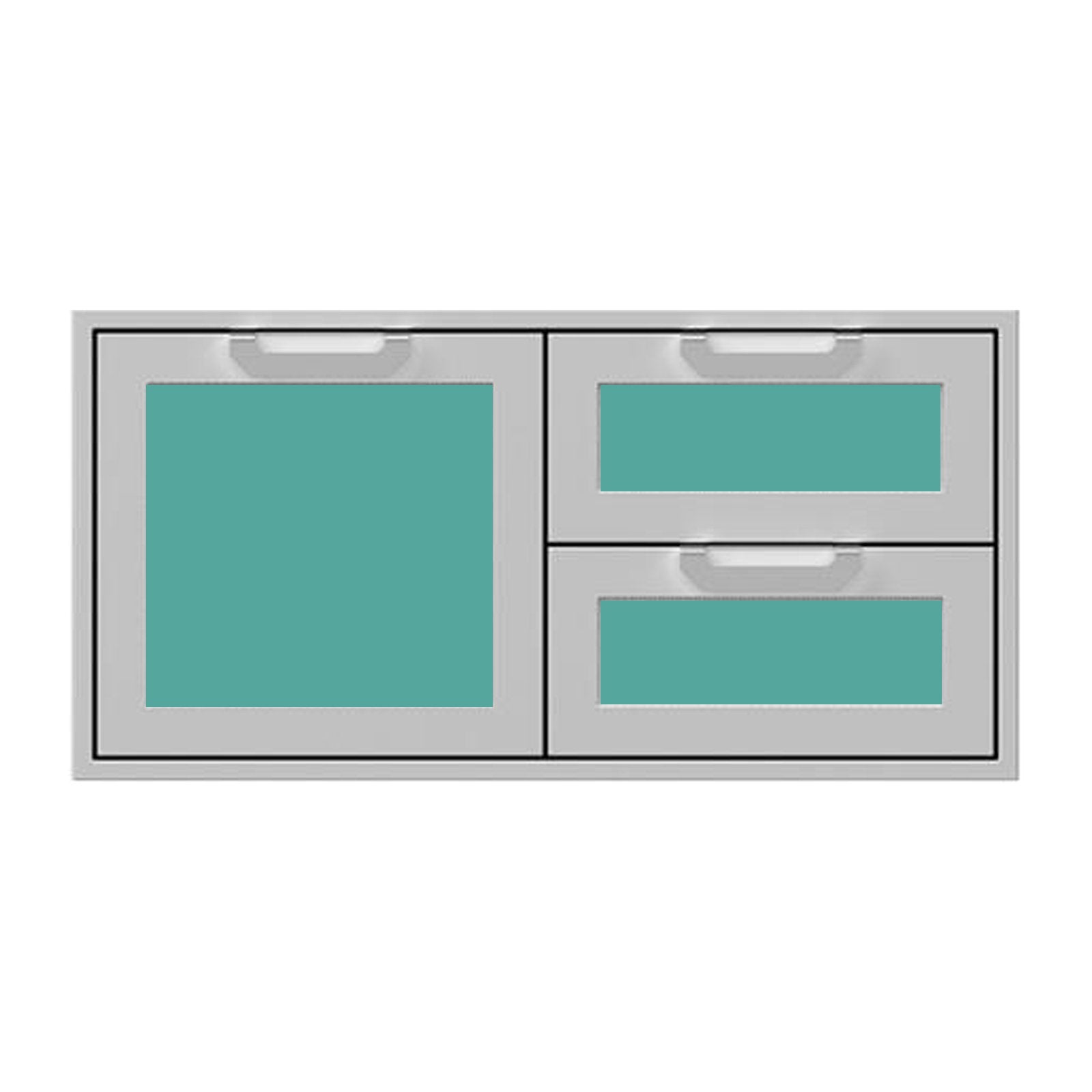 Hestan 42-Inch Double Drawer and Storage Door Combination w/ Recessed Marquise Accent Panel in Turquoise - AGSDR42-TQ