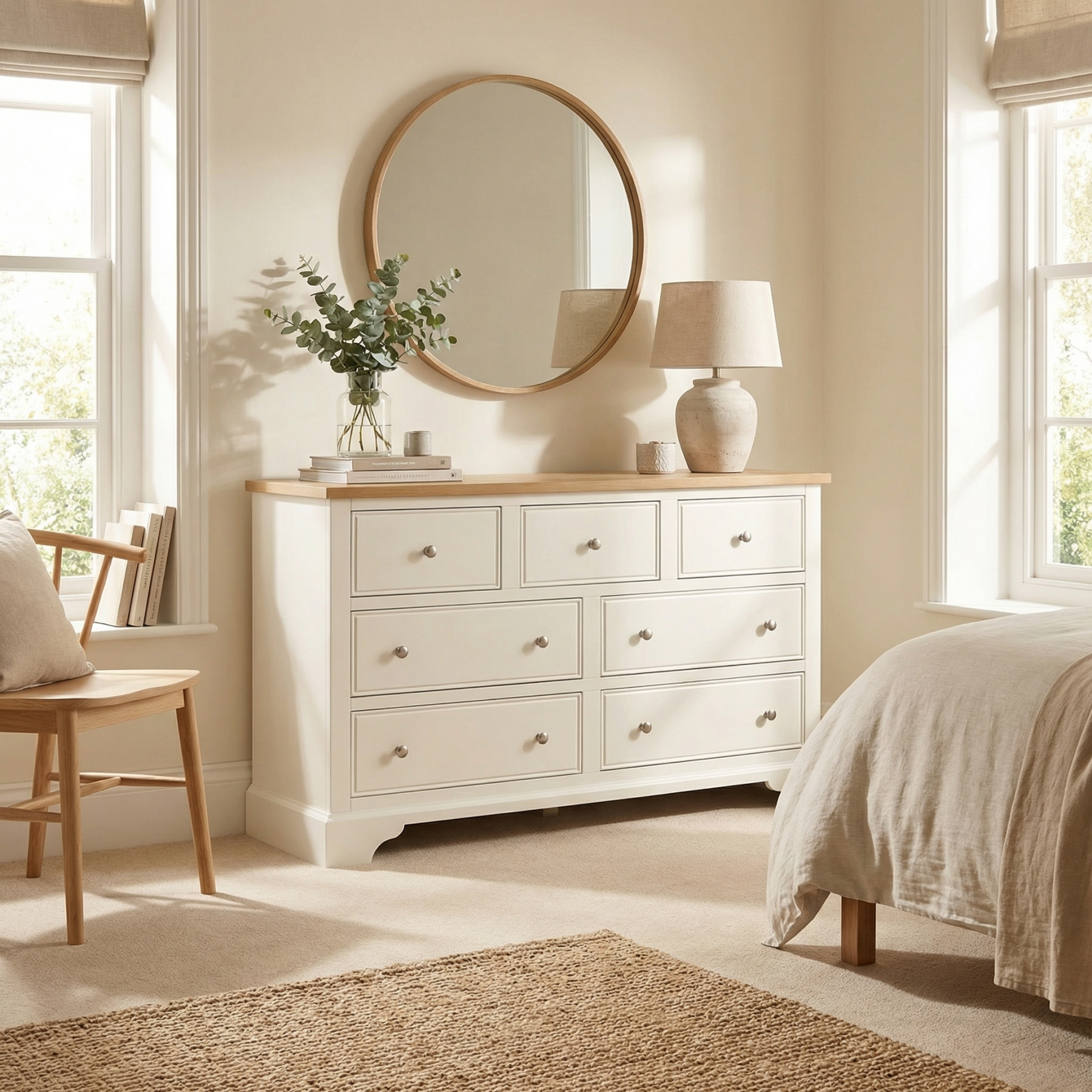 Amberley 3 Over 4 Chest of Drawers in Warm White