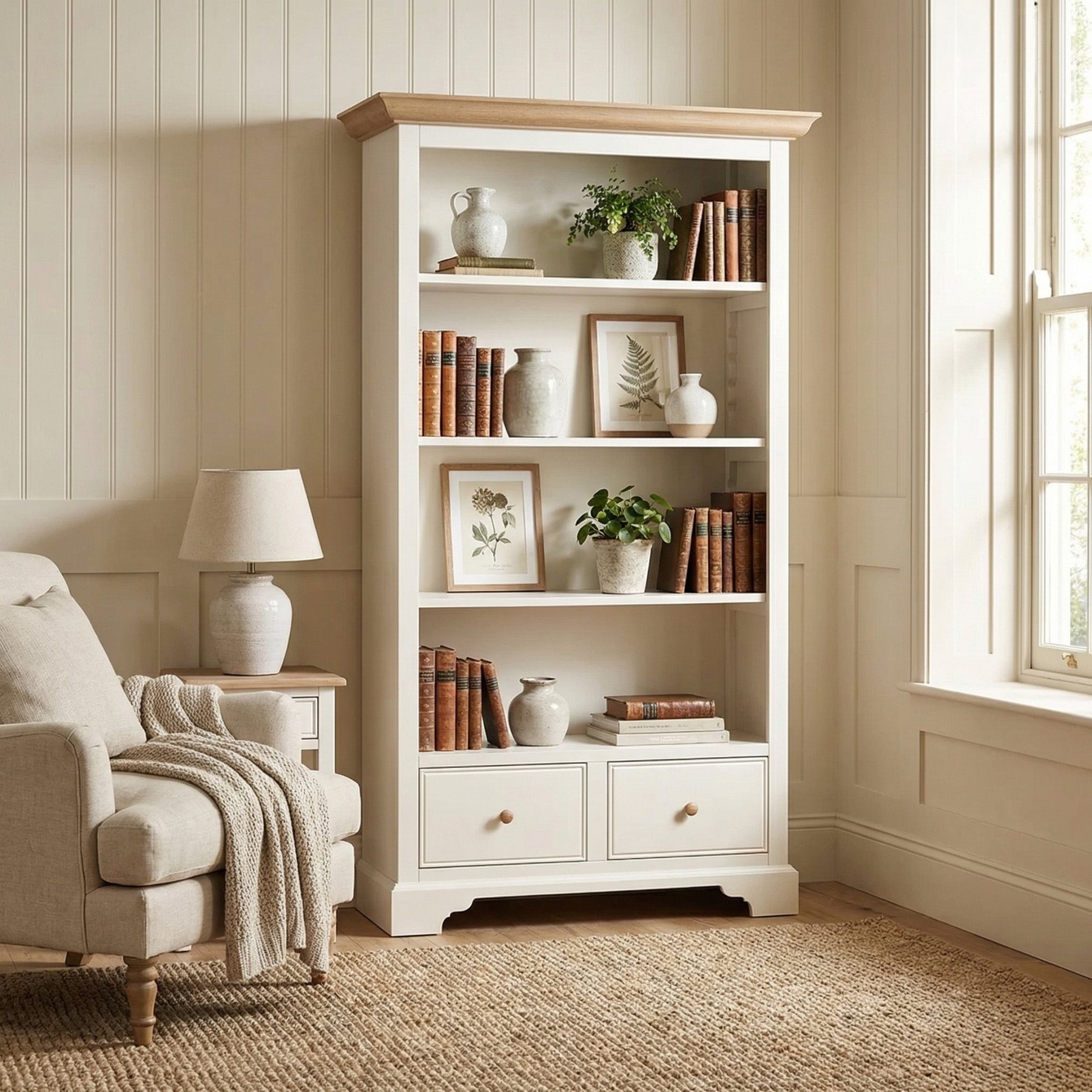 Amberley Large Bookcase in Warm White
