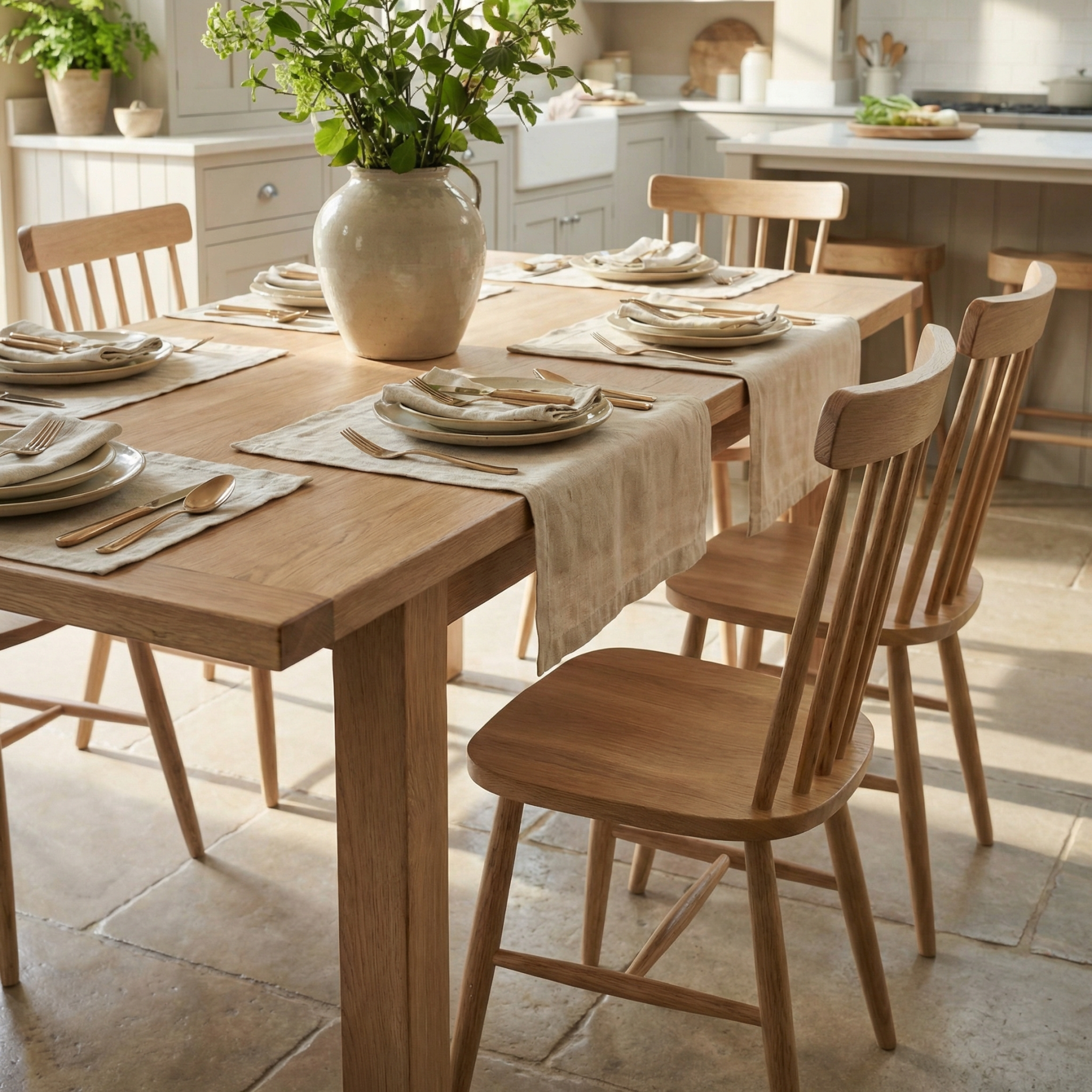 Burford 6 Seat Extending Dining Set with Spindleback Dining and Armchairs in Natural Oak product detail