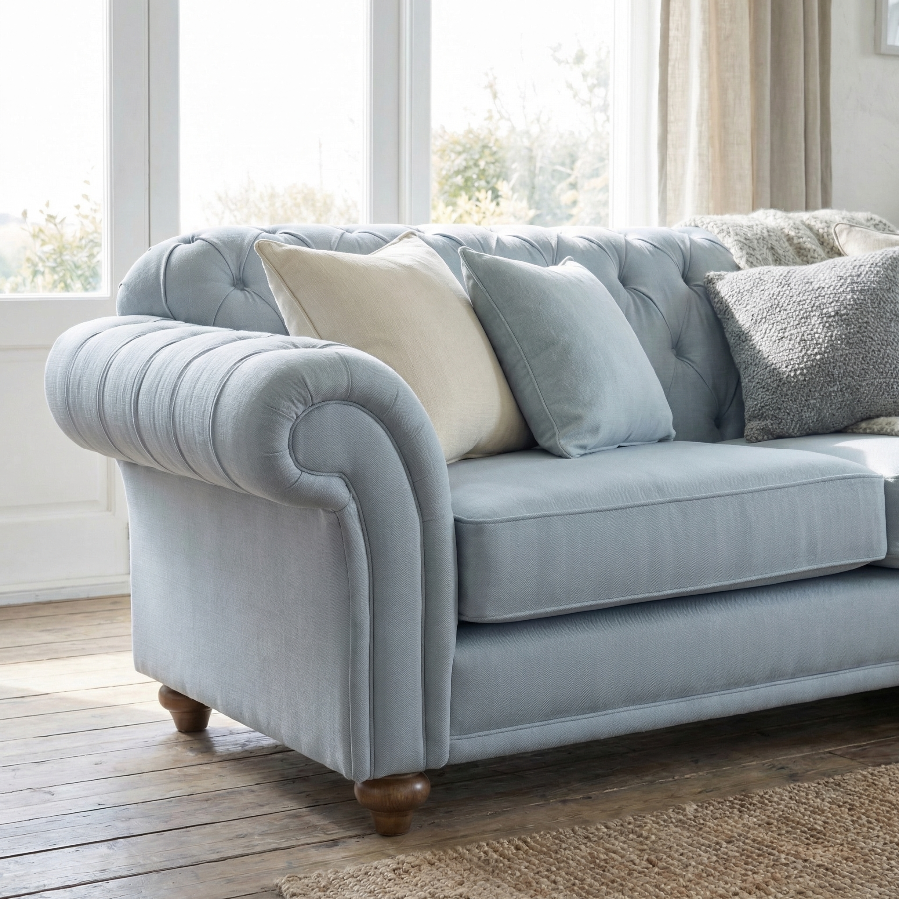 Chesterfield 2 Seat Sofa in Sky Blue product detail
