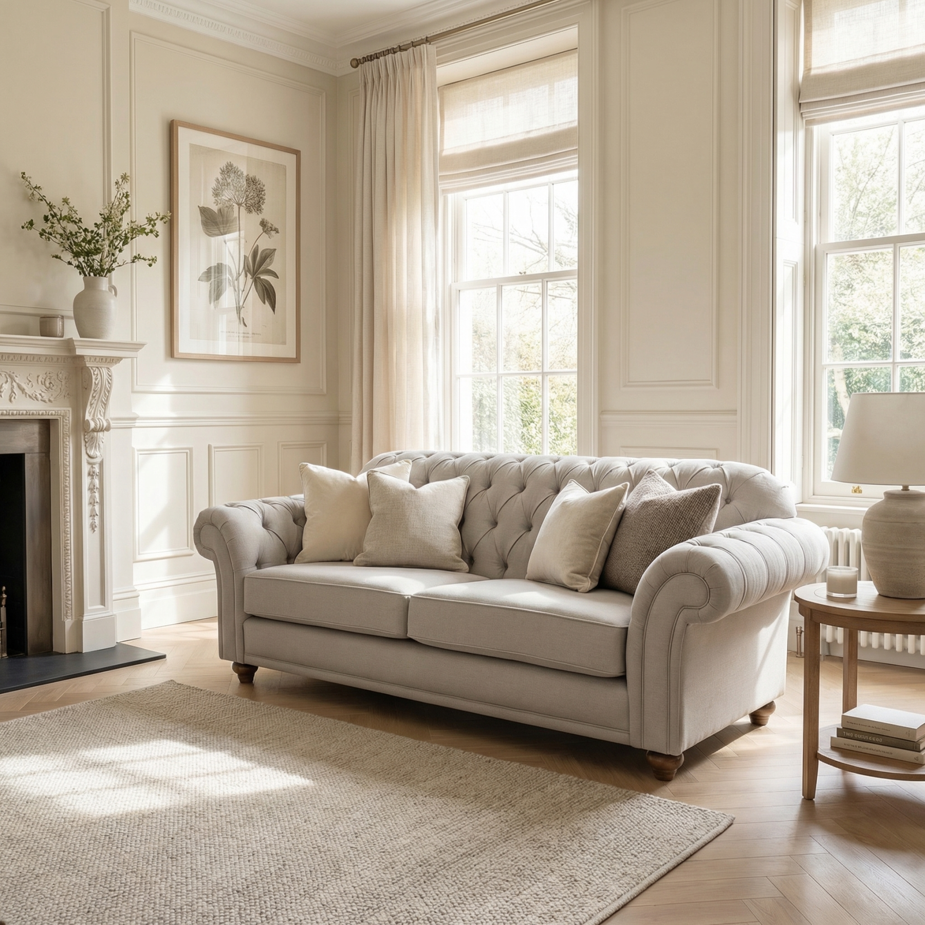 Chesterfield 2 Seat Sofa in Warm Grey