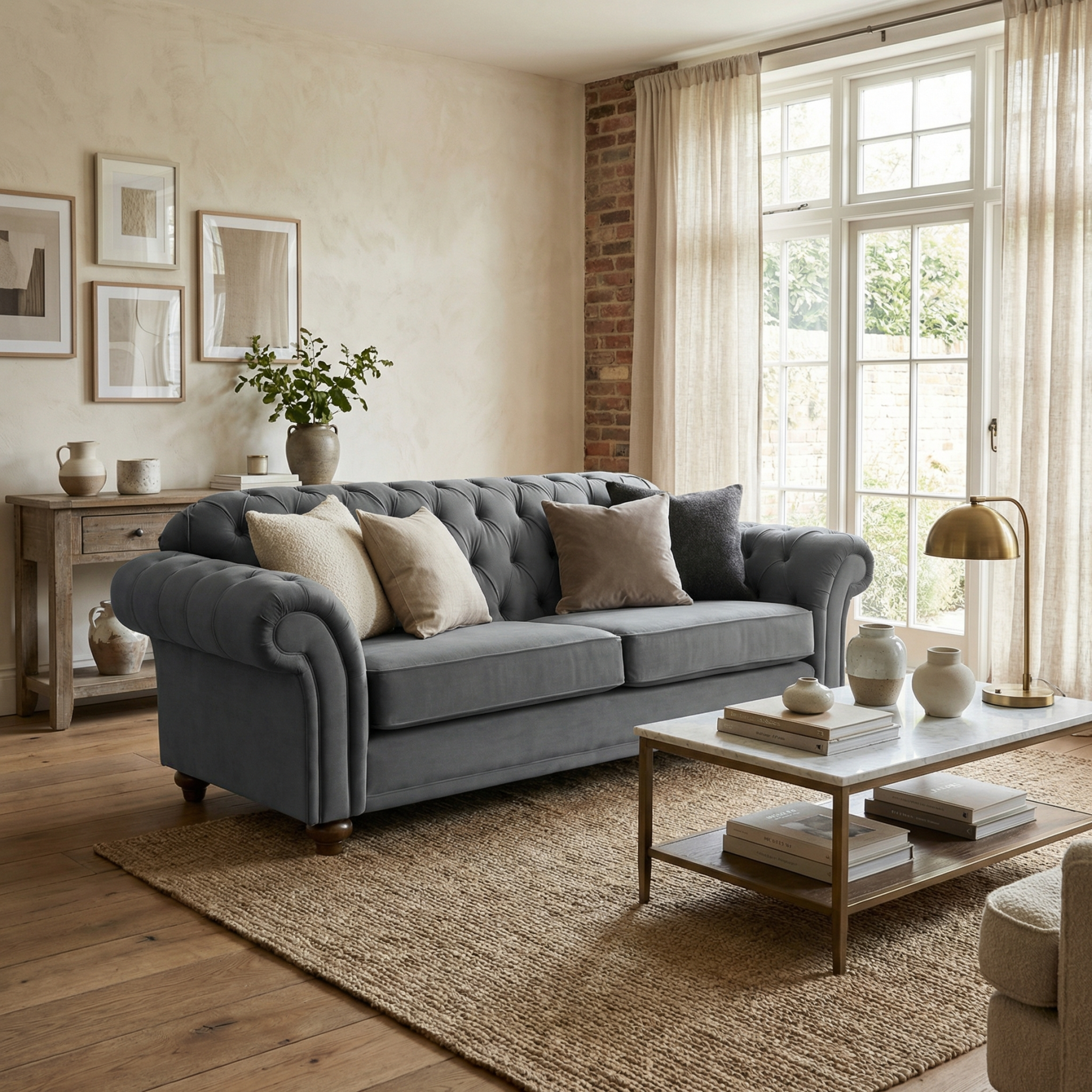 Chesterfield 2 Seat Velvet Sofa in Steel Grey