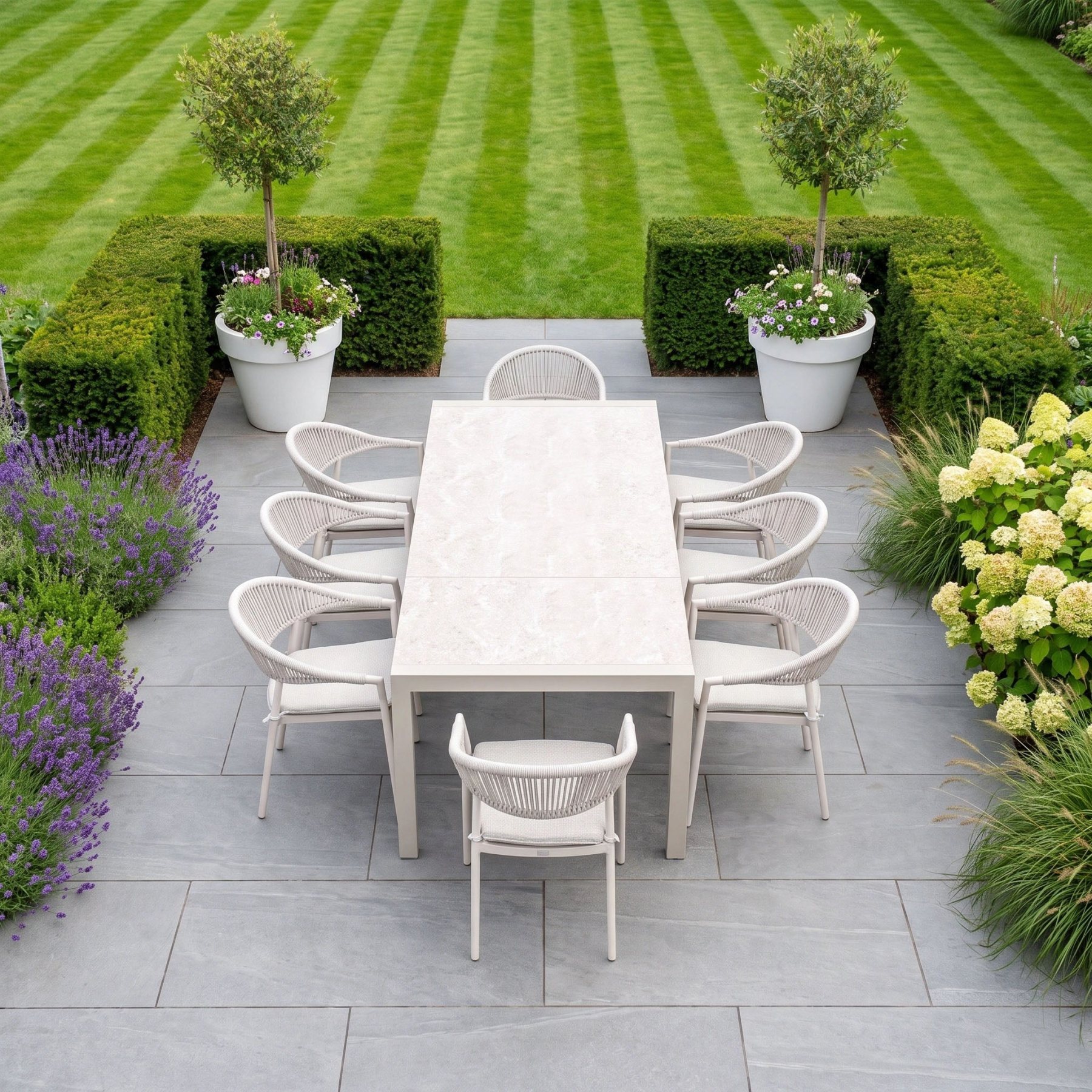 Cloverly 8 Seat Dining Set with Ravona Extending Table in Latte