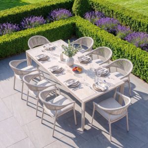 Cloverly 8 Seat Dining Set with Ravona Extending Table in Latte