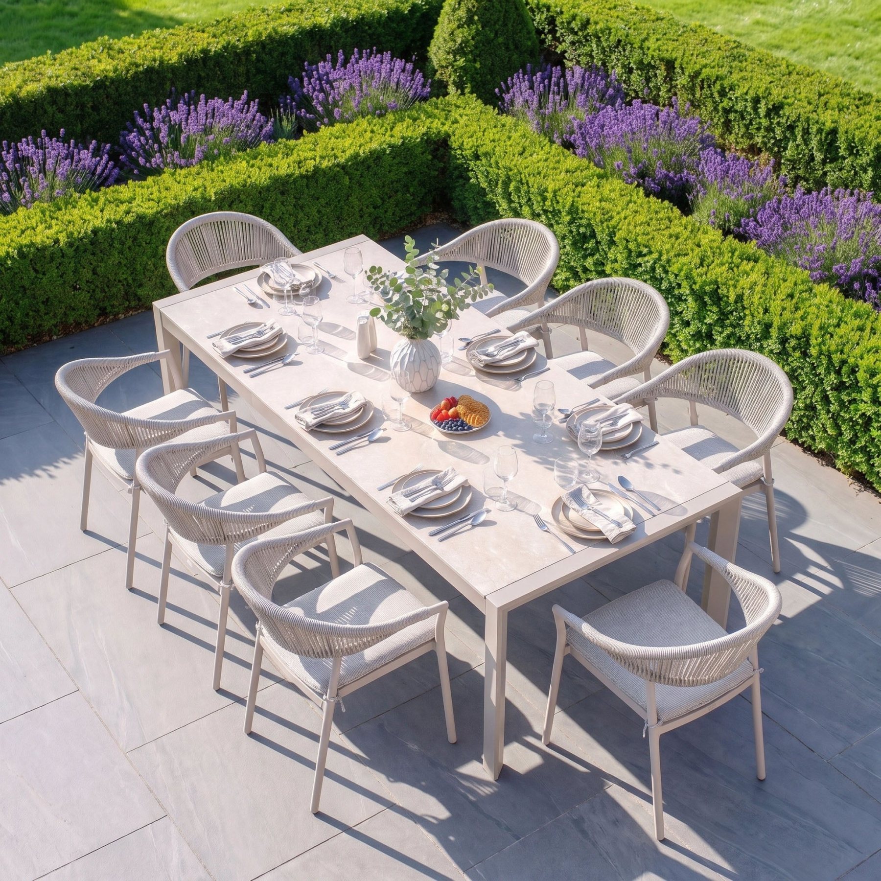 Cloverly 8 Seat Dining Set with Ravona Extending Table in Latte