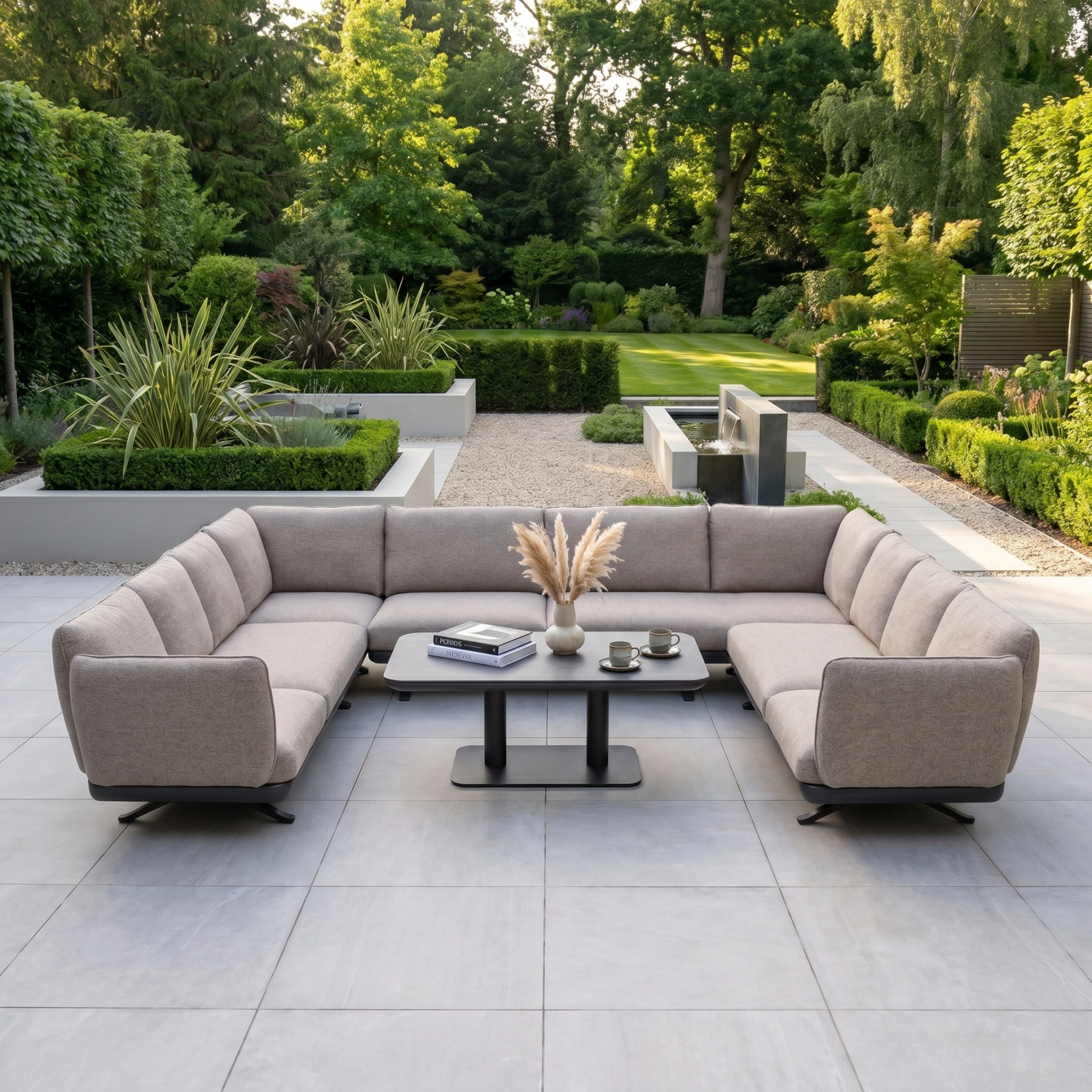 Como U-Shape Corner Sofa Set with Altura Rising Table in Truffle