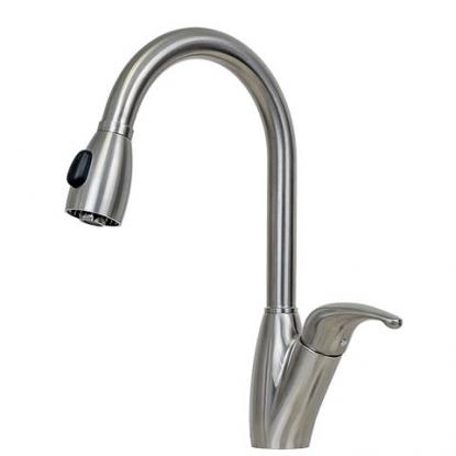 E2 Stainless Kitchen Faucet 100% Solid Cast T304 Commercial Grade Brushed Stainless Steel with Single Lever and Pull Down Sprayer