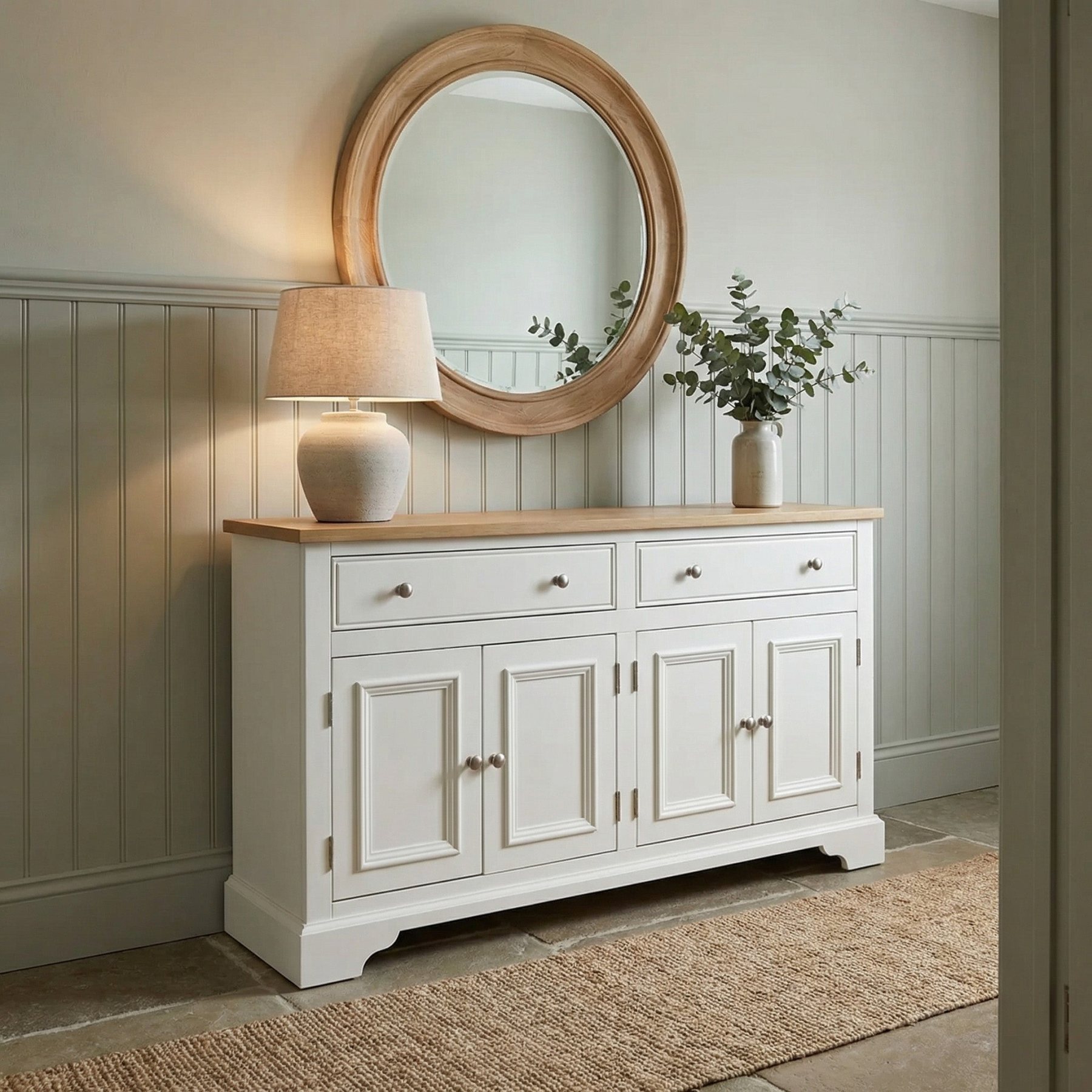 Amberley Large 4 Door 2 Drawers Sideboard in Warm White