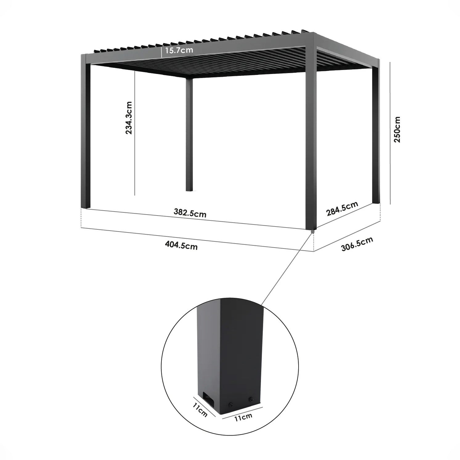 PergoSTET Pro Frame Only 3m x 4m Rectangular Pergola with LED Lighting in Grey