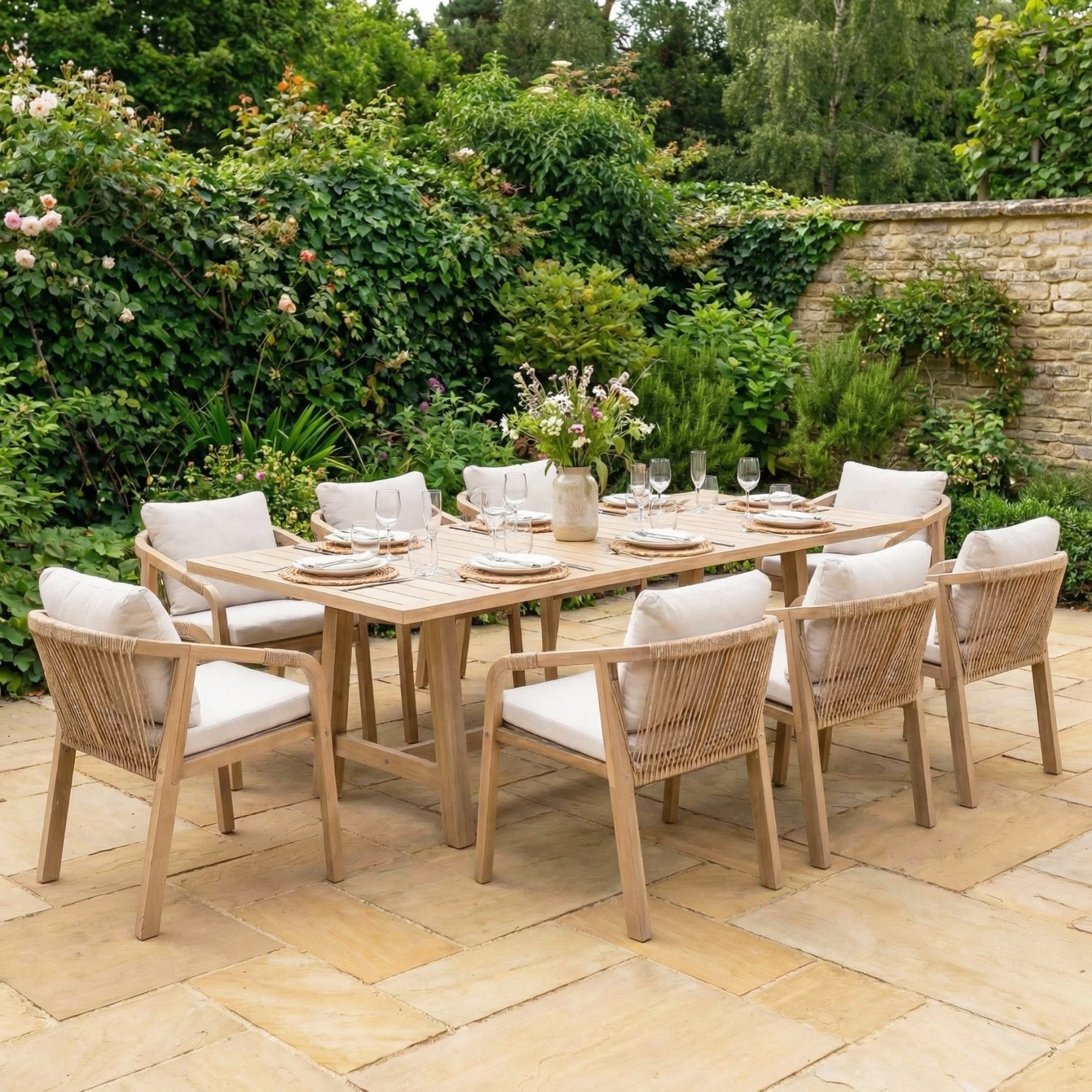 Quay 8 Seat Rectangular Dining Set In Linen