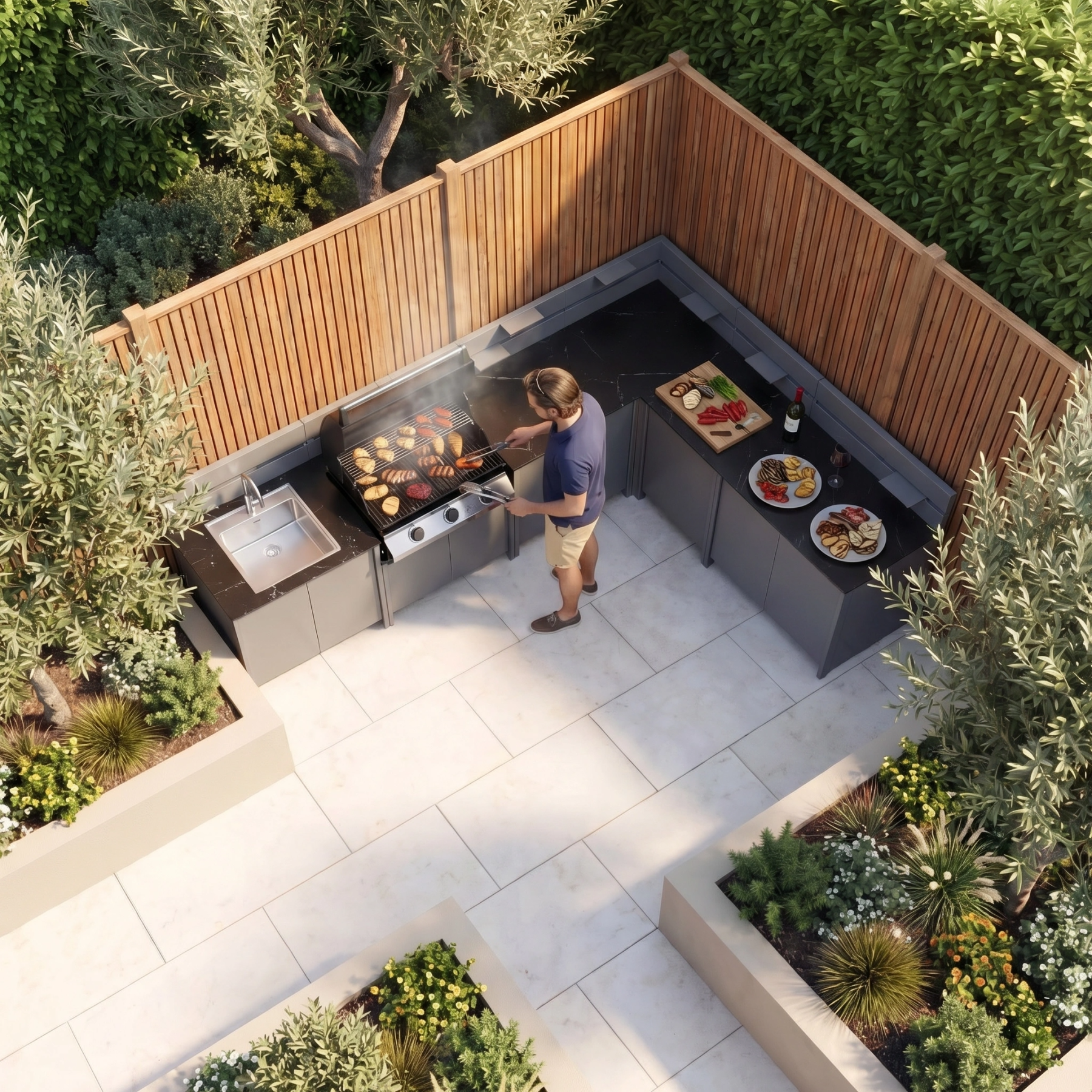 Vesta Modular Corner Outdoor Kitchen with Beefeater 1200E in Grey