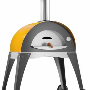 Alfa Ciao Wood Fired Oven in Fire Yellow with Grey Base