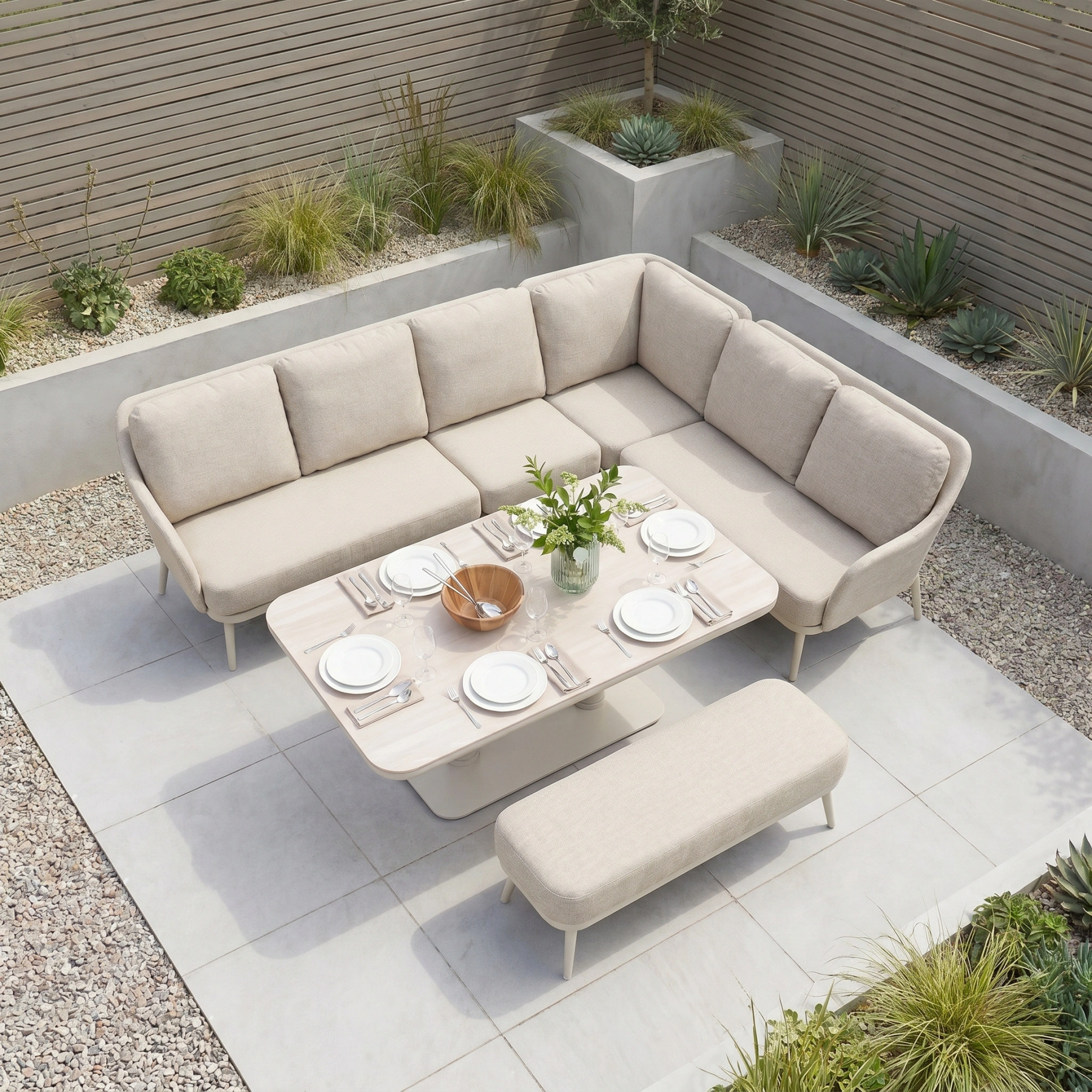 Alva Corner Dining Set with Rising Table in Fawn