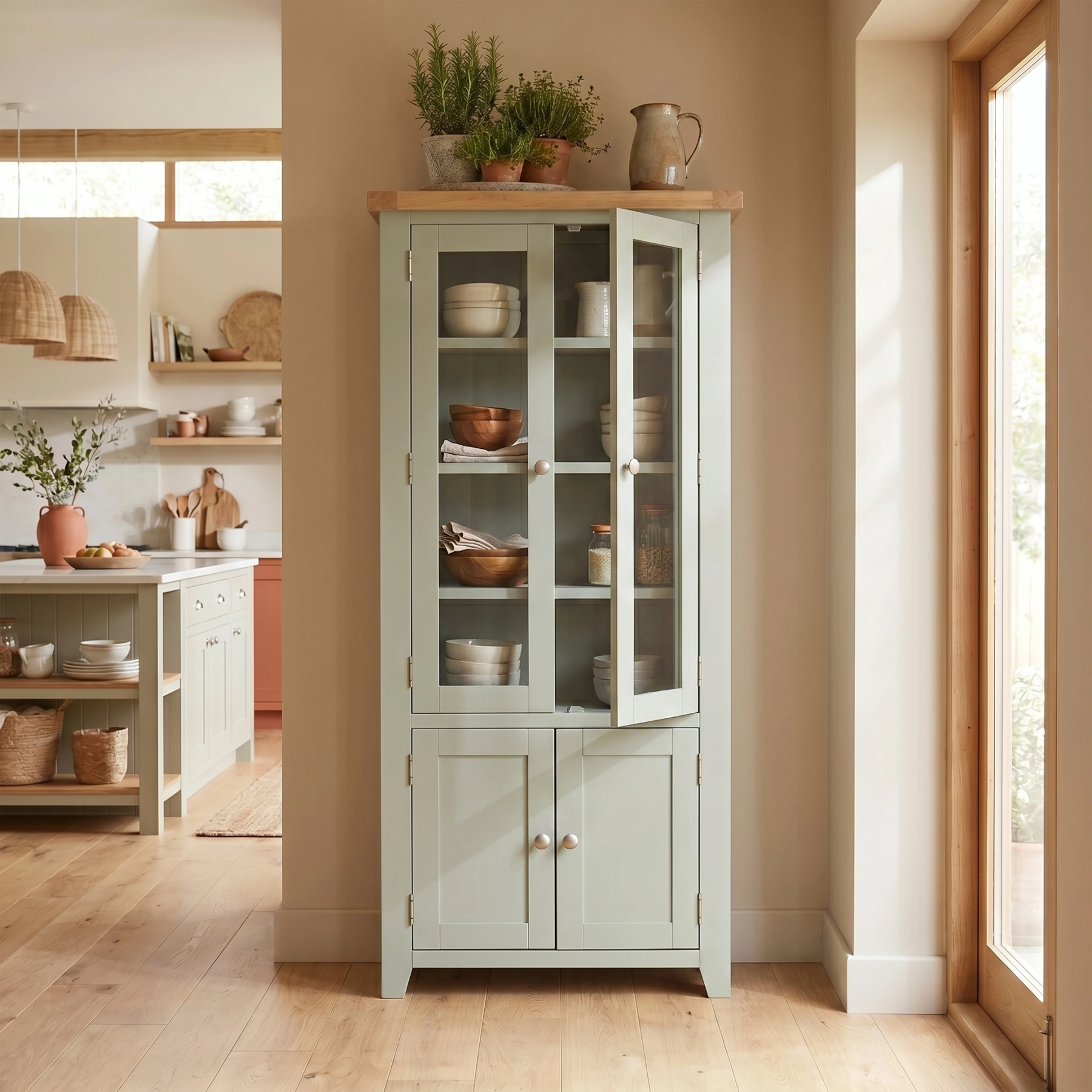 Burford Display Cabinet in Sage Green