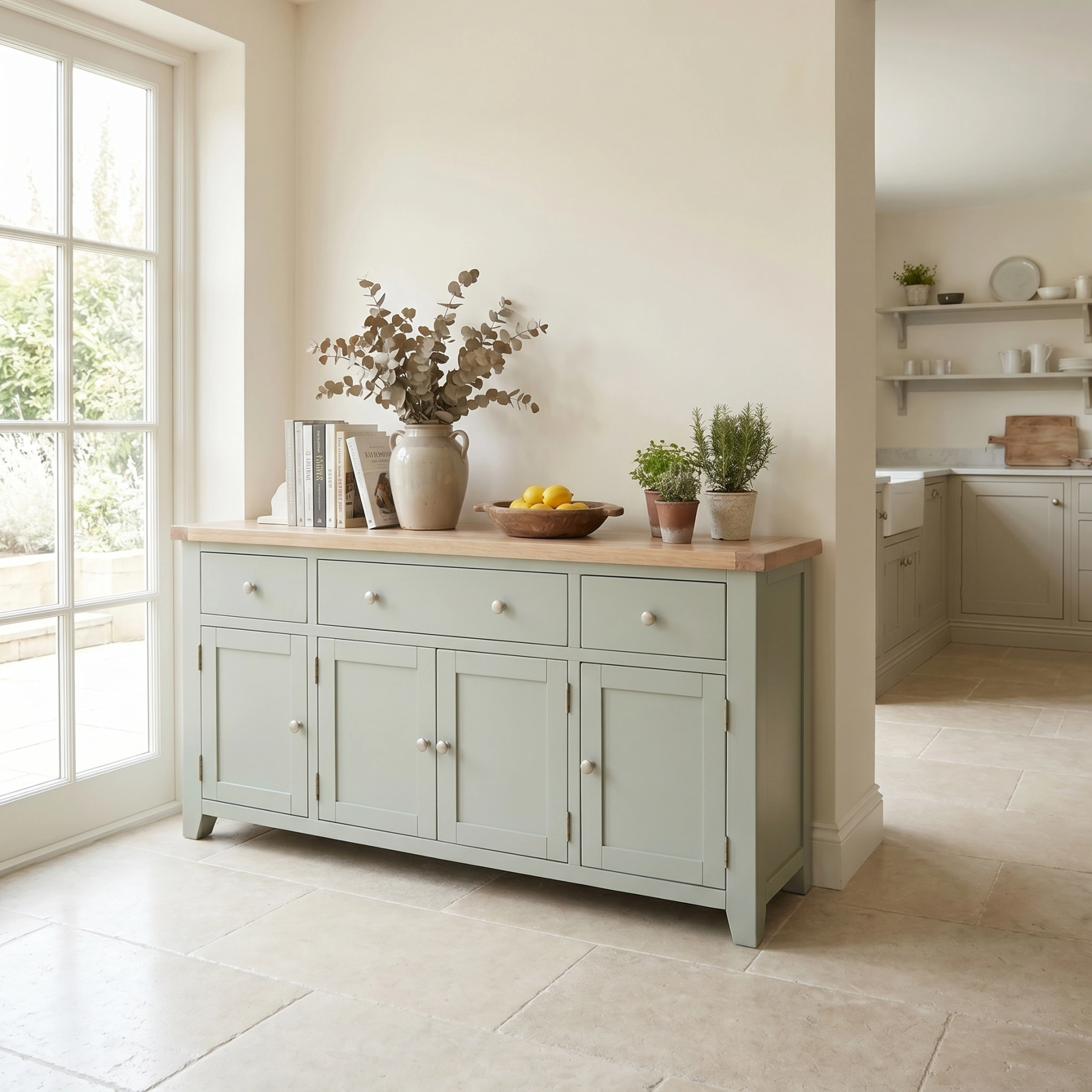 Burford Large 4 Door 3 Drawers Sideboard in Sage Green
