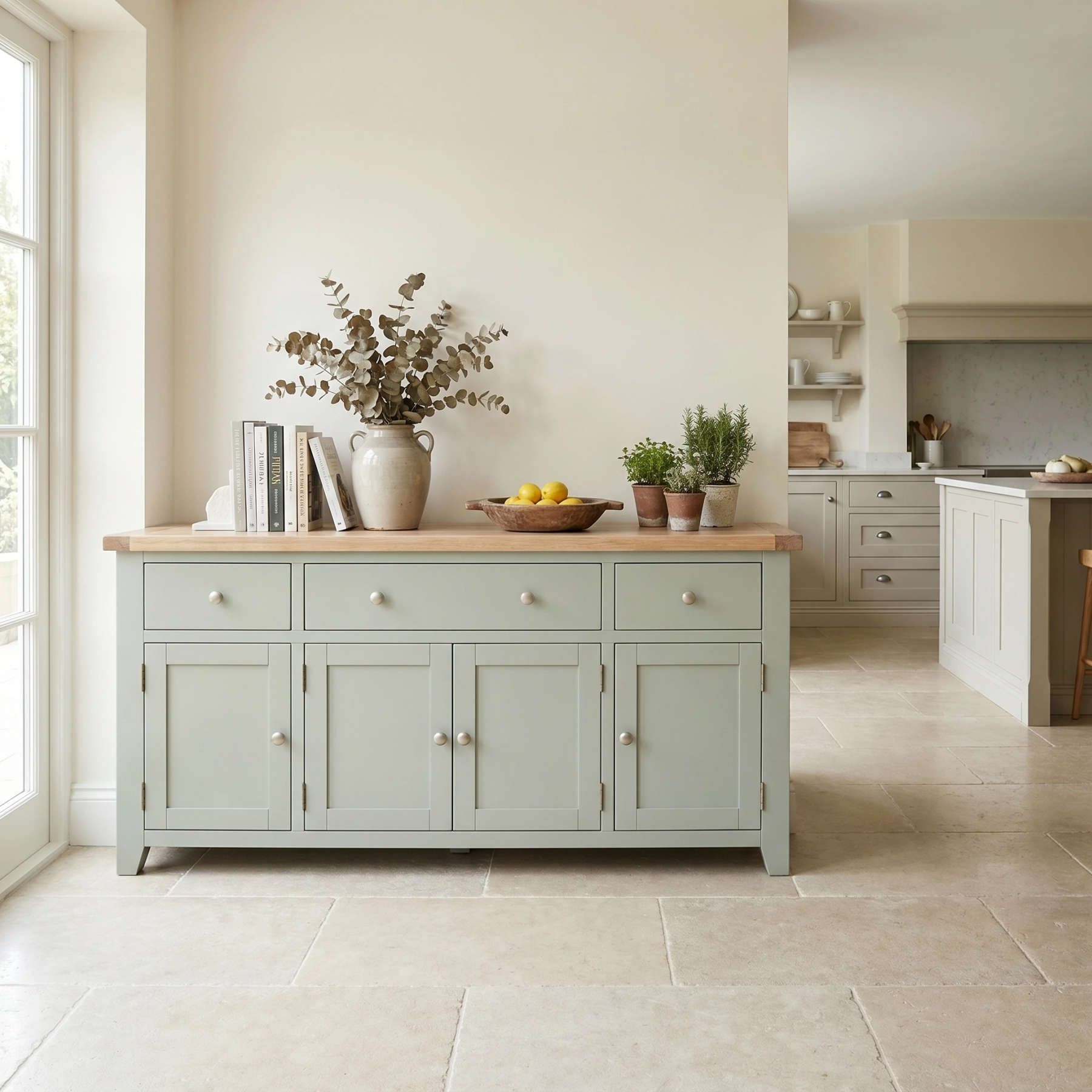 Burford Large 4 Door 3 Drawers Sideboard in Sage Green