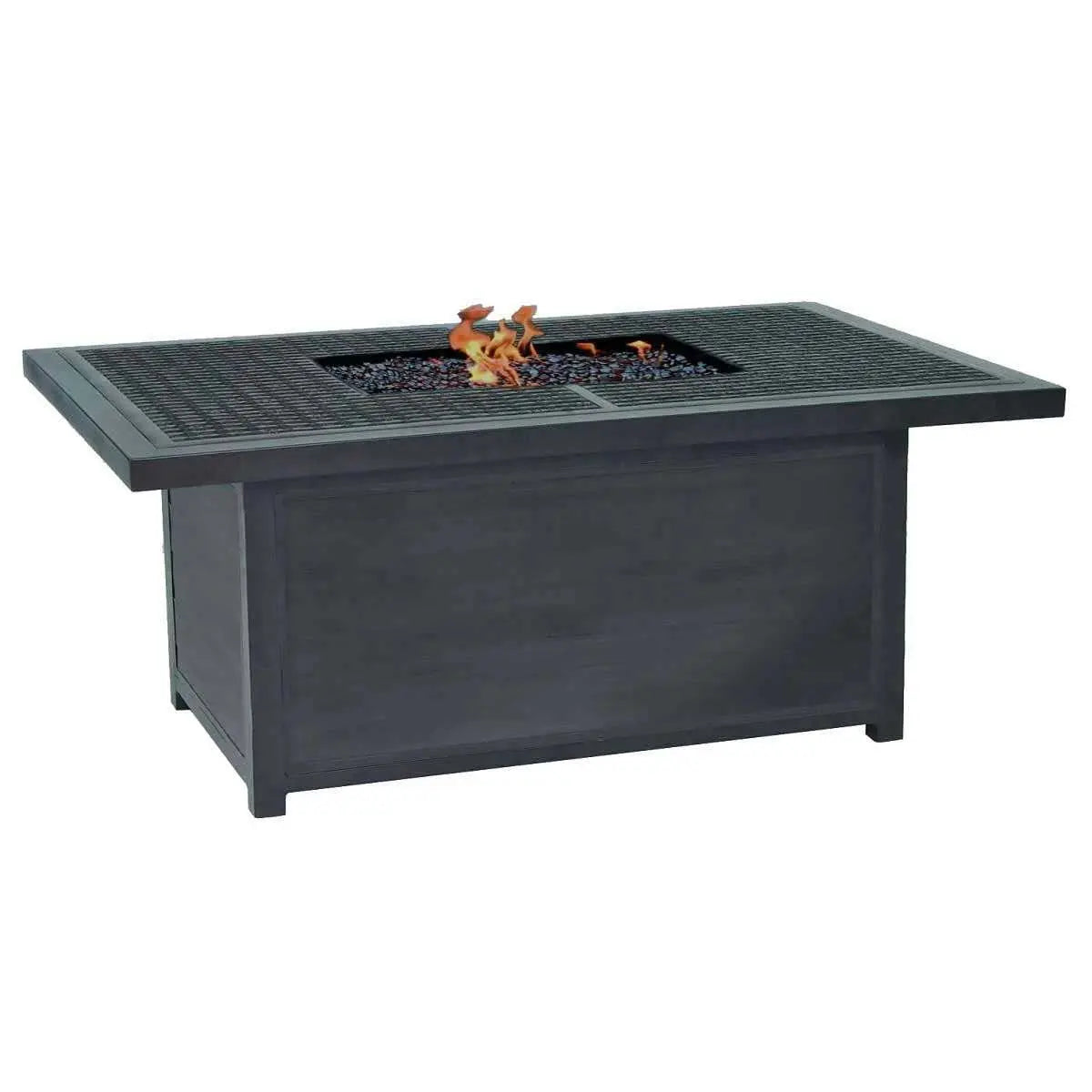 Castelle Altra Rectangle Coffee Table Fire Pit with Live Edge Mahogany Top and Weathered Wood Finish