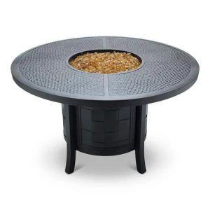 Castelle Classical 49" Round Fire Pit Dining Table with Forged Top in Antique Black Finish