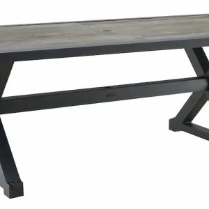 Castelle Oxford Rectangular Dining Table with Bronze Aluminum Slate Top and Weathered Wood Finish on Base