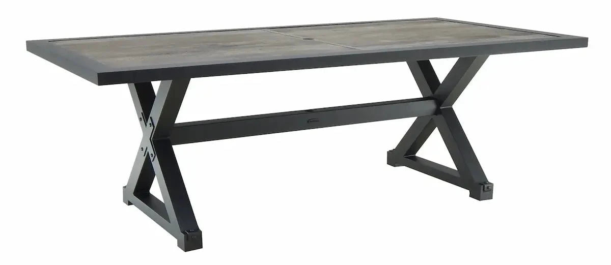 Castelle Oxford Rectangular Dining Table with Bronze Aluminum Slate Top and Weathered Wood Finish on Base