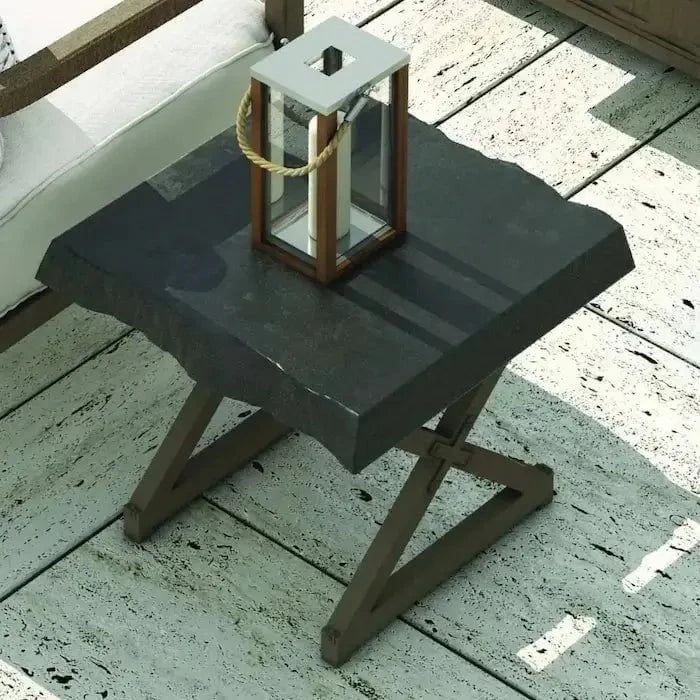 Castelle Oxford Square Side Table with Live Edge Mahogany Top and Antique Walnut Frame