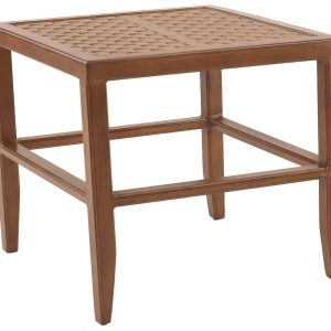 Castelle Transitional 20" Square Side Table with Live Edge Mahogany Top and Antique Walnut Finish