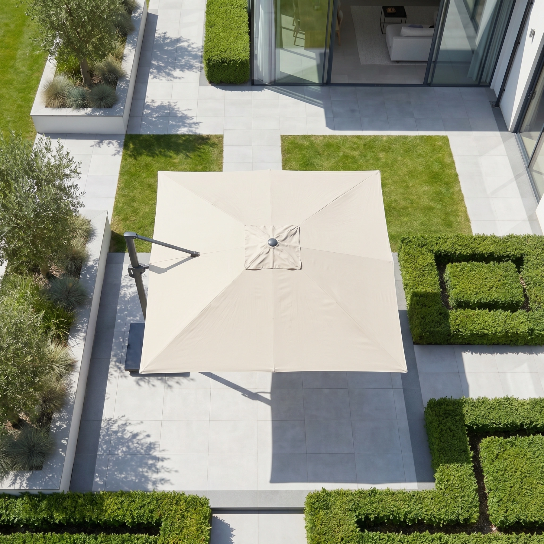 Challenger T2  3.5m x 2.6m Rectangular Cantilever Parasol in Champagne with 90kg Granite Base