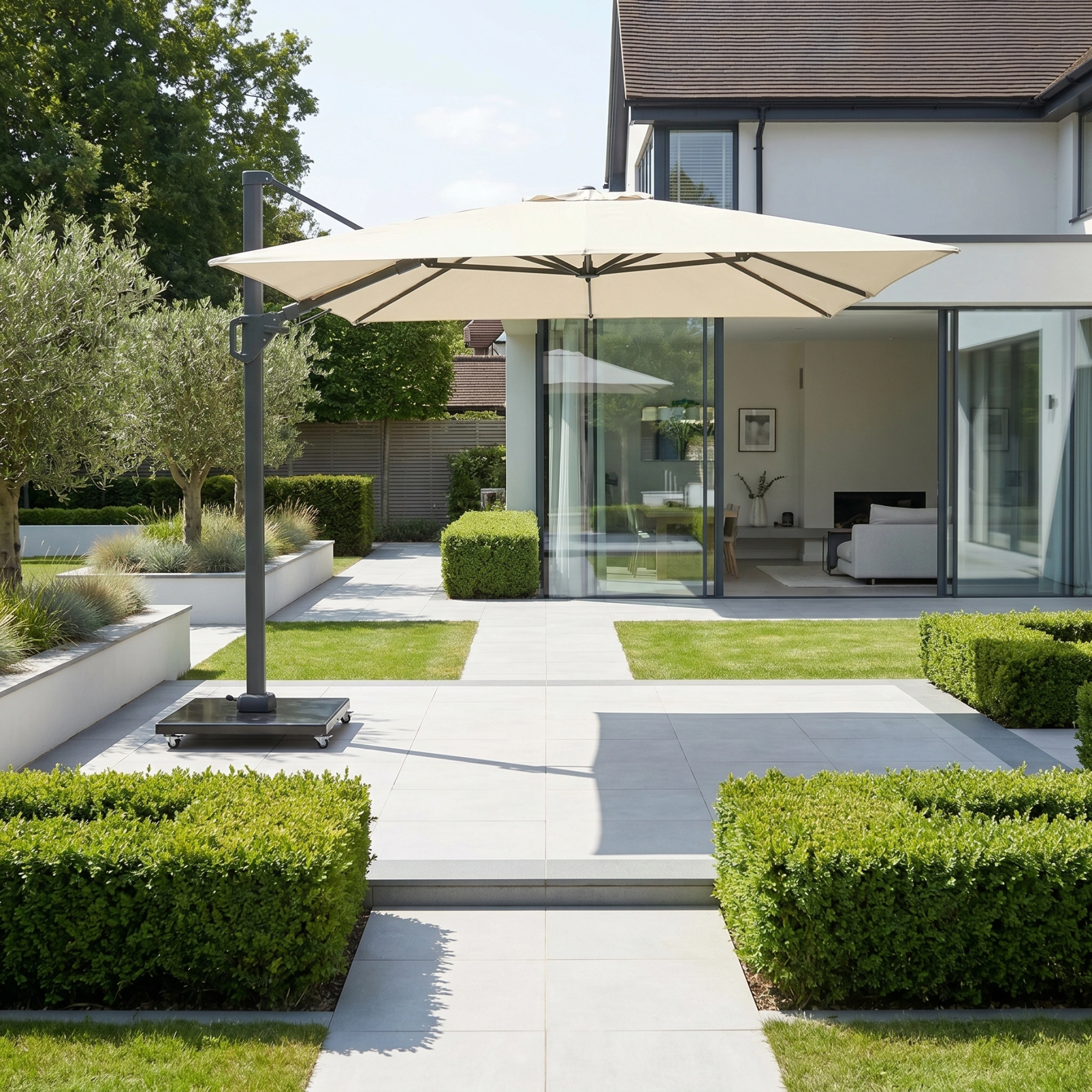 Challenger T2  3.5m x 2.6m Rectangular Cantilever Parasol in Champagne with 90kg Granite Base