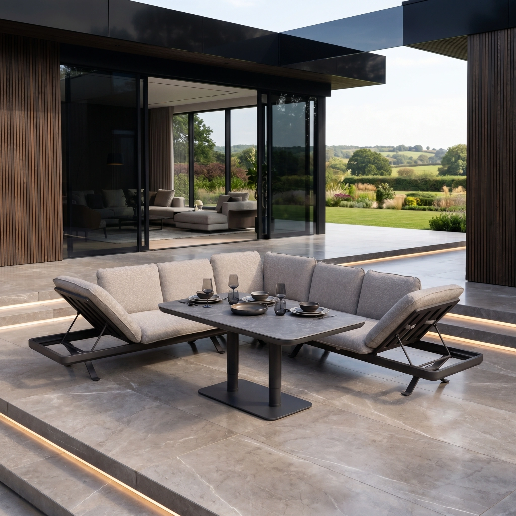 Como Corner Sofa Set with Altura Rising Table in Truffle
