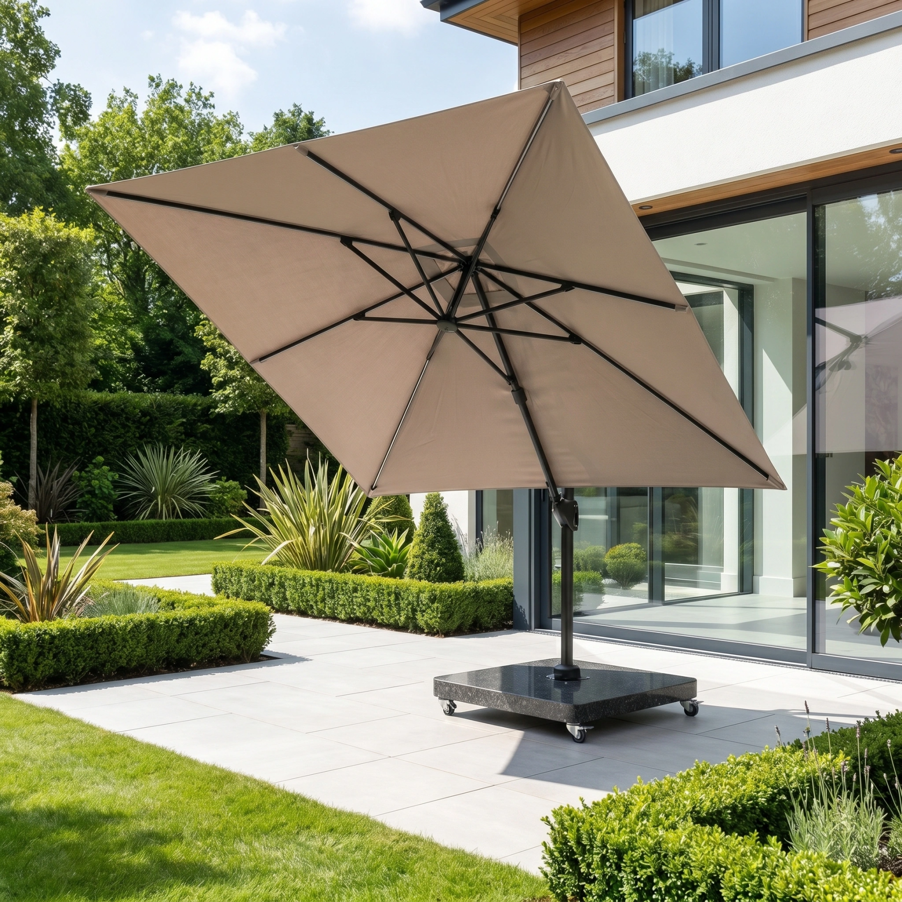 Glow Challenger T2 3m Square Cantilever Parasol in Taupe with 90kg Granite Base product detail