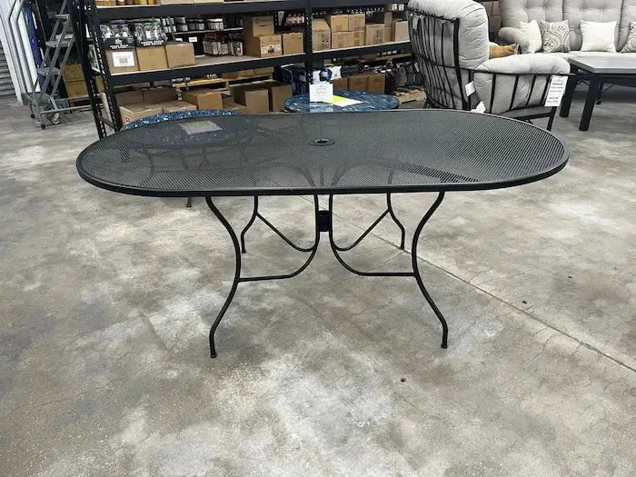 Local Special, Floor Model, Meadowcraft 38" x 72" Oval Micro Mesh Dining Table - Charcoal Finish - 5/16" Mesh