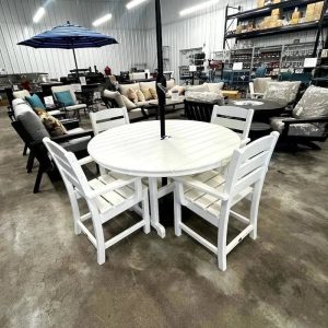 Local Special, Polywood White Dining Set with arms, seats 4