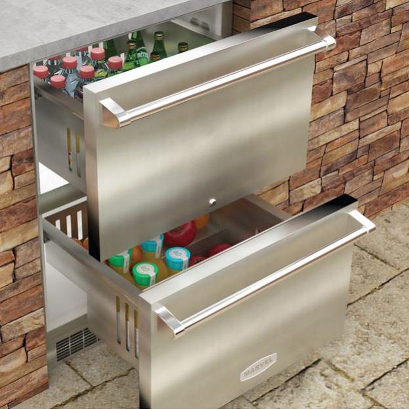 Marvel 24-Inch Outdoor Rated Refrigerated Drawers With Solid Stainless Steel Drawers and Lock - MODR224SS71A