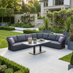 Pello Deluxe Curved Sofa Set with Altura Rising Table in Grey