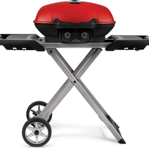 TravelQ 285X Portable Propane Gas Grrill & Scissor Cart with Griddle, Red