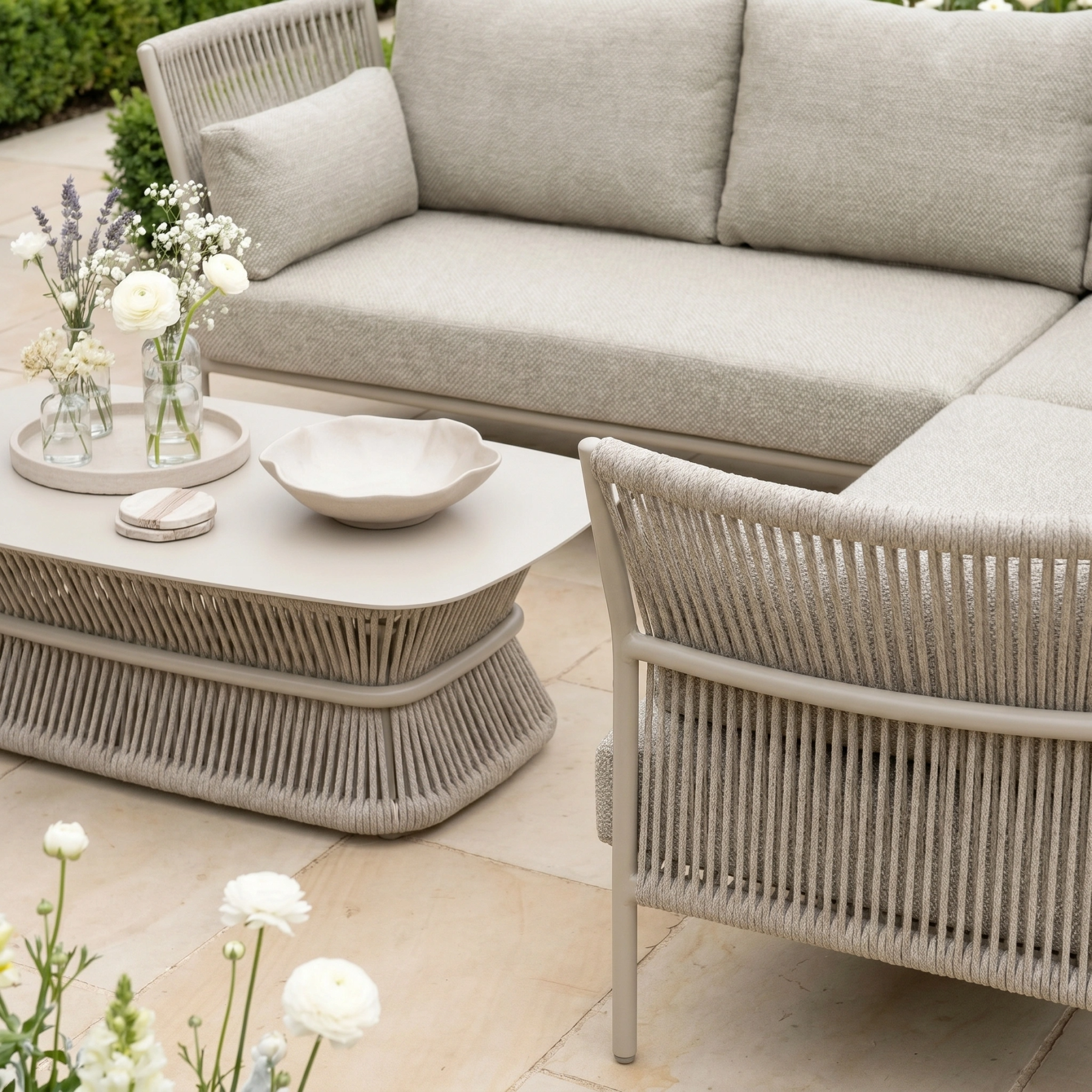 Salina Corner Group Set with Aluminium Table in Latte (Ex Display)