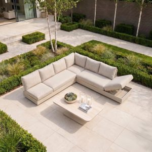 Savona Luxury Outdoor Large Corner Sofa Set with Altura Rising Table in Oatmeal
