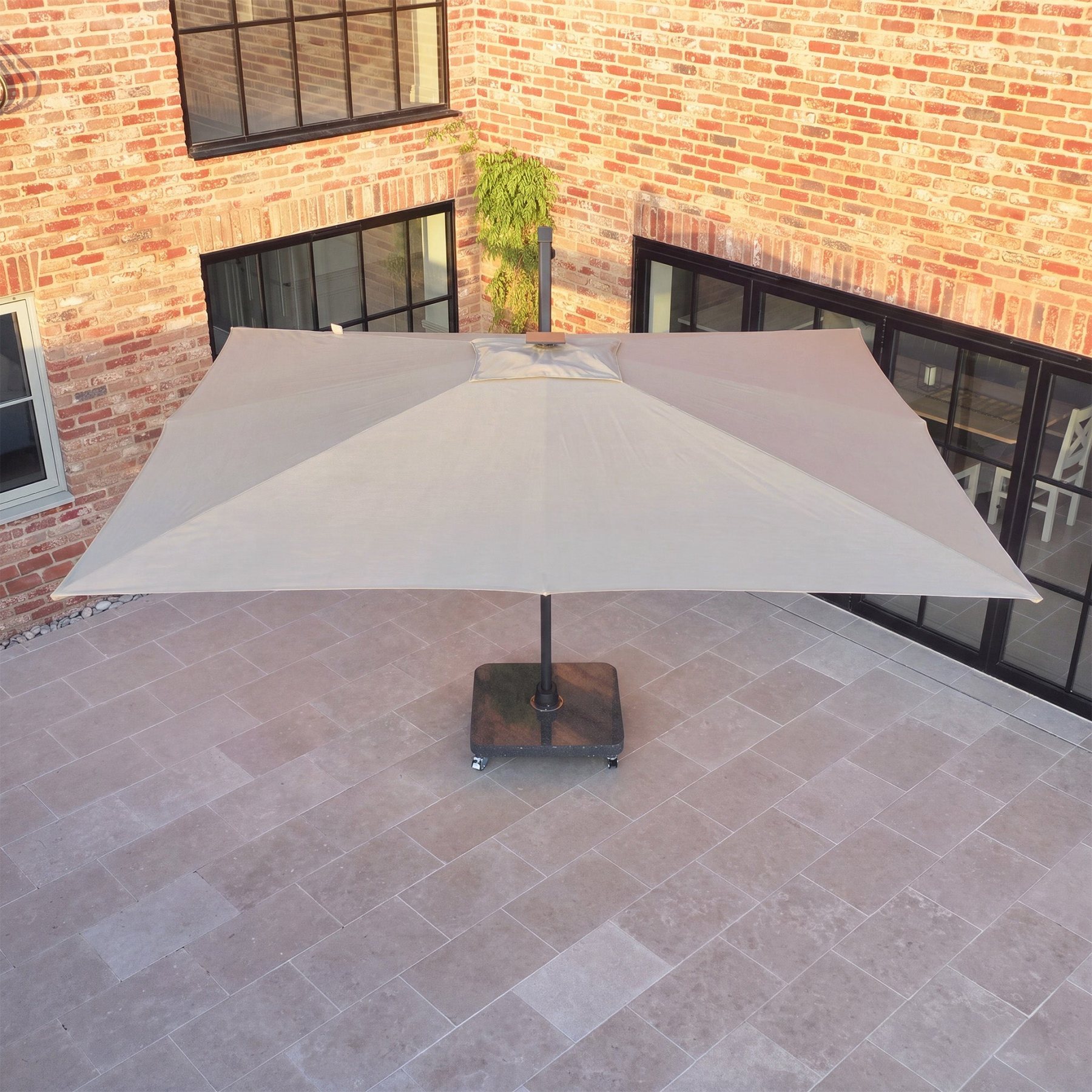 Volos 3m x 4m Aluminium Cantilever Parasol with LED Lighting and 120kg Granite Base in Wheat - additional product image
