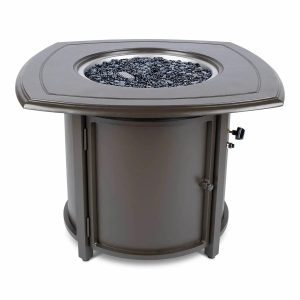 Woodard 35" Square Round Cast Top with Beaded Edge Chat Fire Table in Aztec Bronze