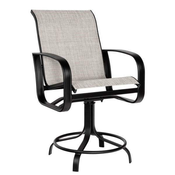 Woodard Cayman Isle Swivel Counter Stool in Twilight with Augustine Alloy Sling - Set of 2